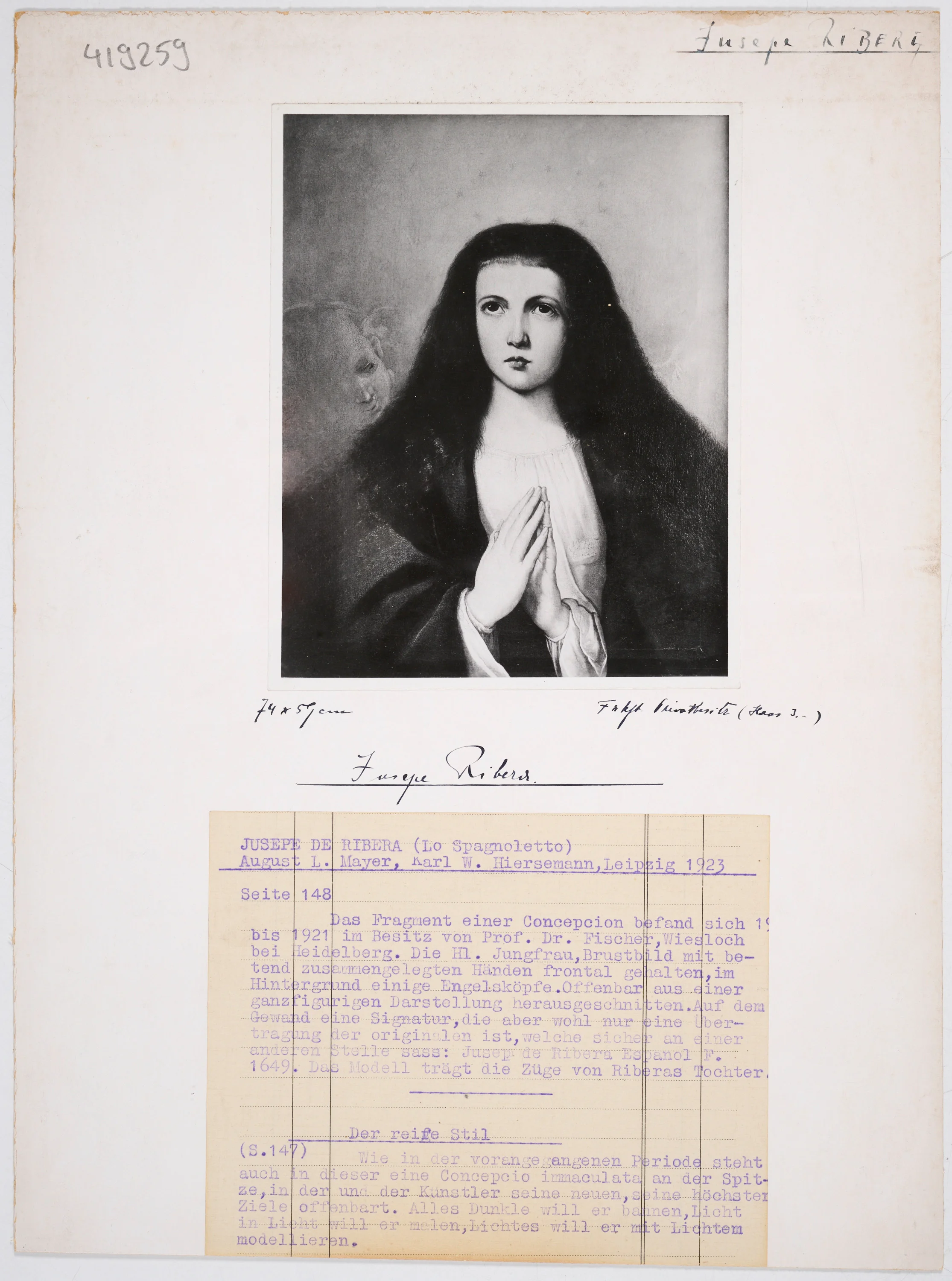 Fotografie des Gemäldes „Unbefleckte Empfängnis“ von Jusepe de Ribera