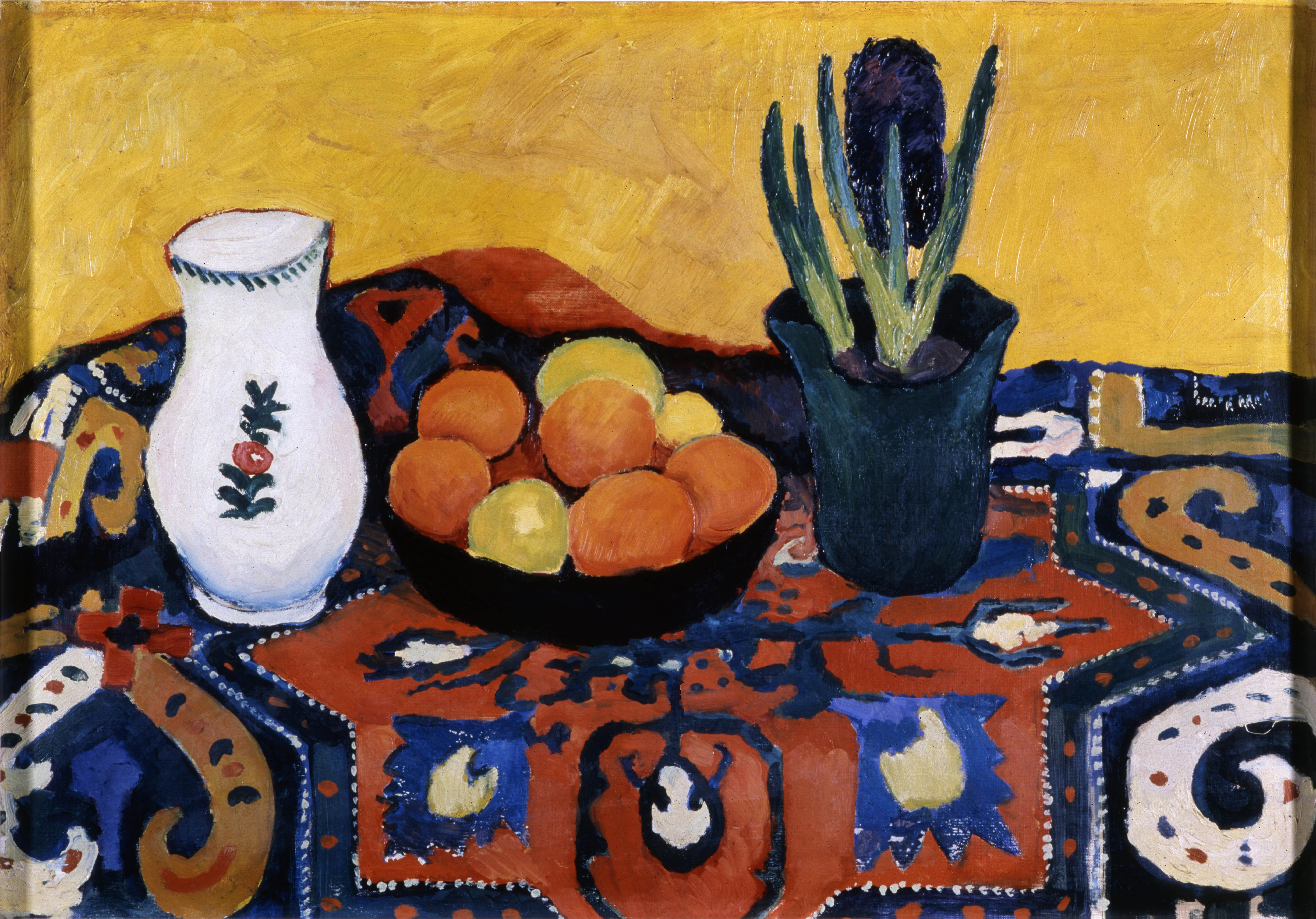 August Macke, Stillleben, Hyazinthenteppich, 1910, Öl auf Lw., 70 x 120 cm, MAMH, Dauerleihgabe-min.webp