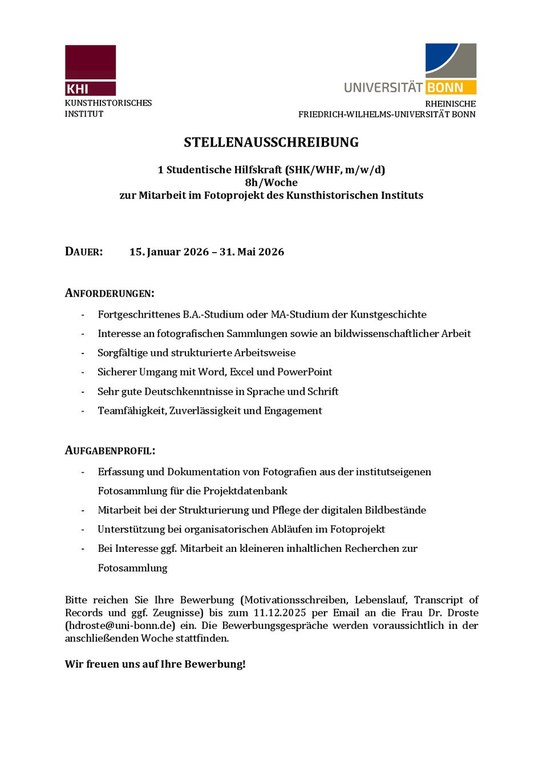 Stellenausschreibung Fotoprojekt 2026